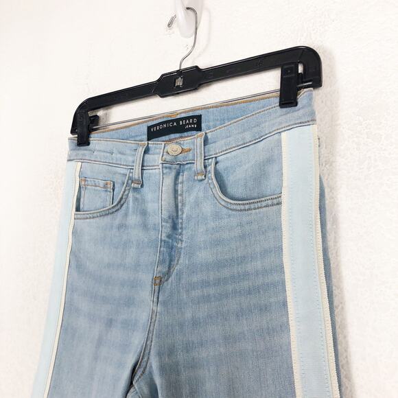 Veronica Beard Carly 11" Kick Flare Jeans Air Size 25 Side Stripe Crop Fray - Picture 7 of 14